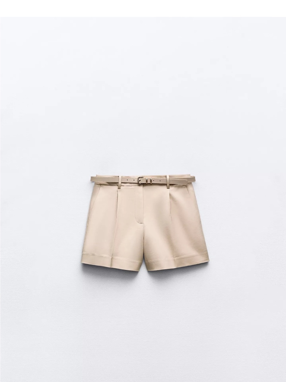 Zara Beige High-Waist Pleated Shorts with Slim Belt
